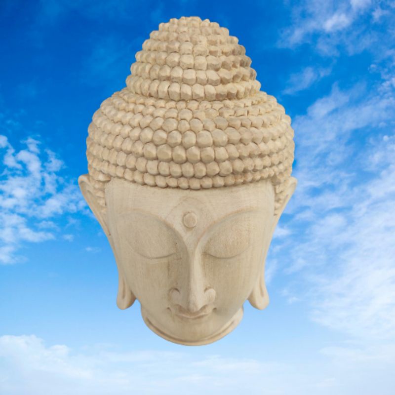 PATUNG KEPALA BUDHA DARI KAYU TANGGAL BUAYA