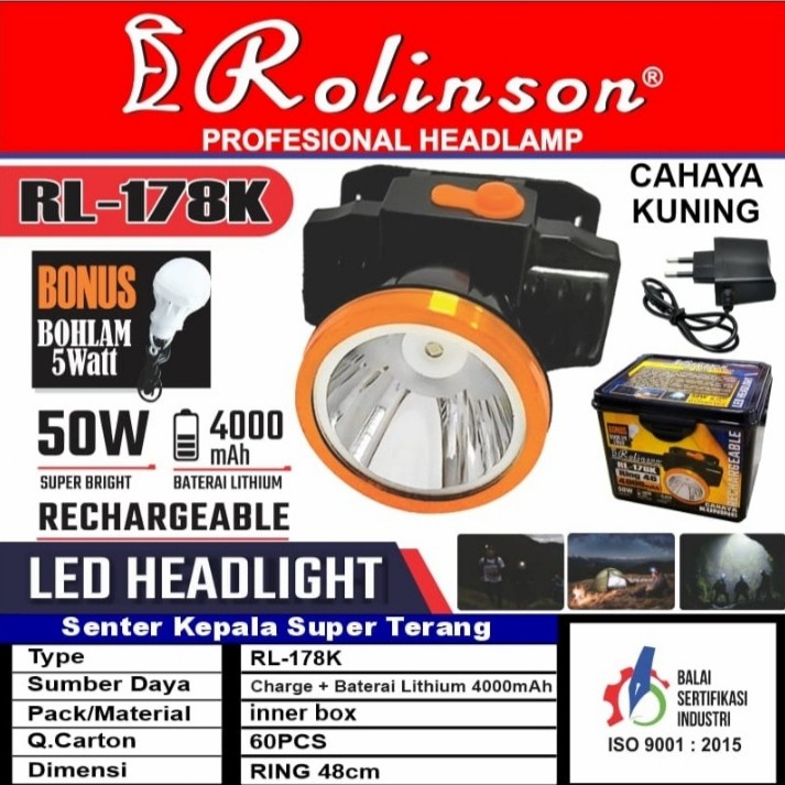 Product Terbaru!!! Senter Kepala Rolingson RL-178K/RL-178P Senter Kepala Super Terang dan Berkualitas