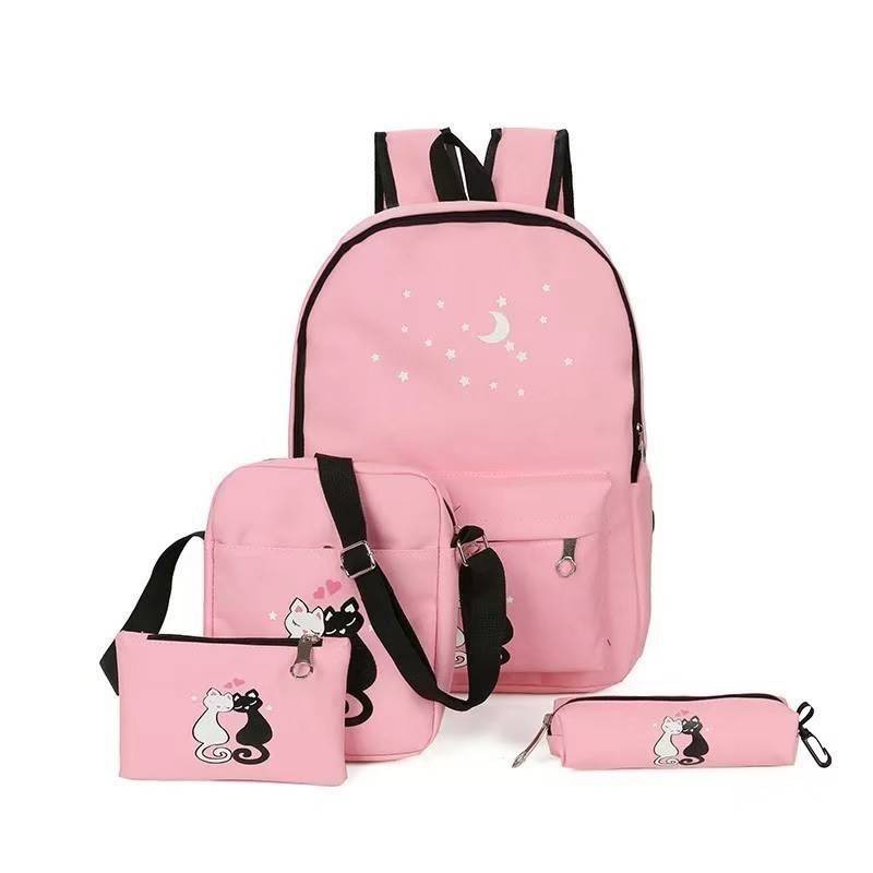 Tas Ransel Anak Sekolah Karakter Bag Backpack Lucu Motif Cartoon Cats Cute 4in1 Set