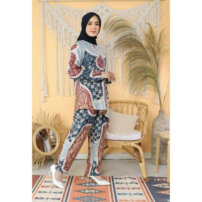 Anggrek Setelan Tunik dan Celana/Look Like Wearing Klamby/Maxmara Lux/Terbaru 2020 Warna Coklat