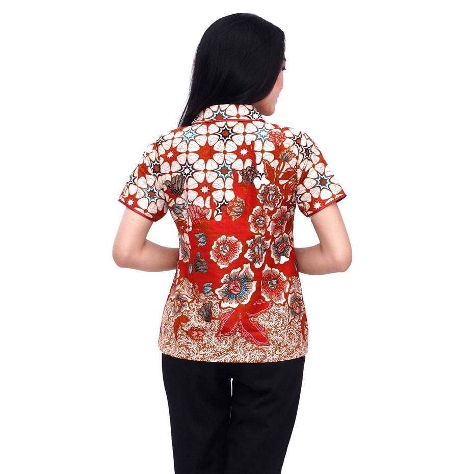 Atasan Kemeja Batik Wanita Dua Warna Mawar Hitam Dan Merah By Batik Dua Putri Collection