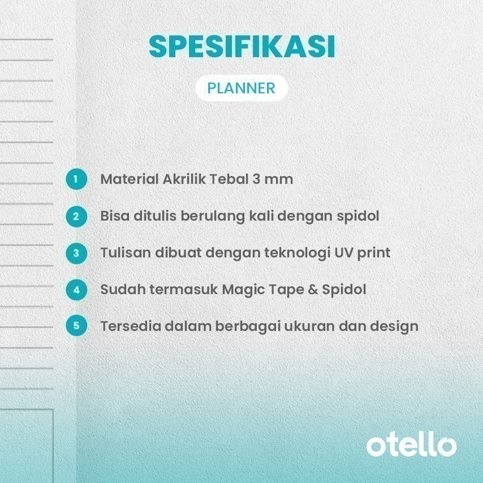 Custom Acrylic Weekly Planner Otello Jadwal Akrilik Schedule Kustom Papan Dinding Minimalist