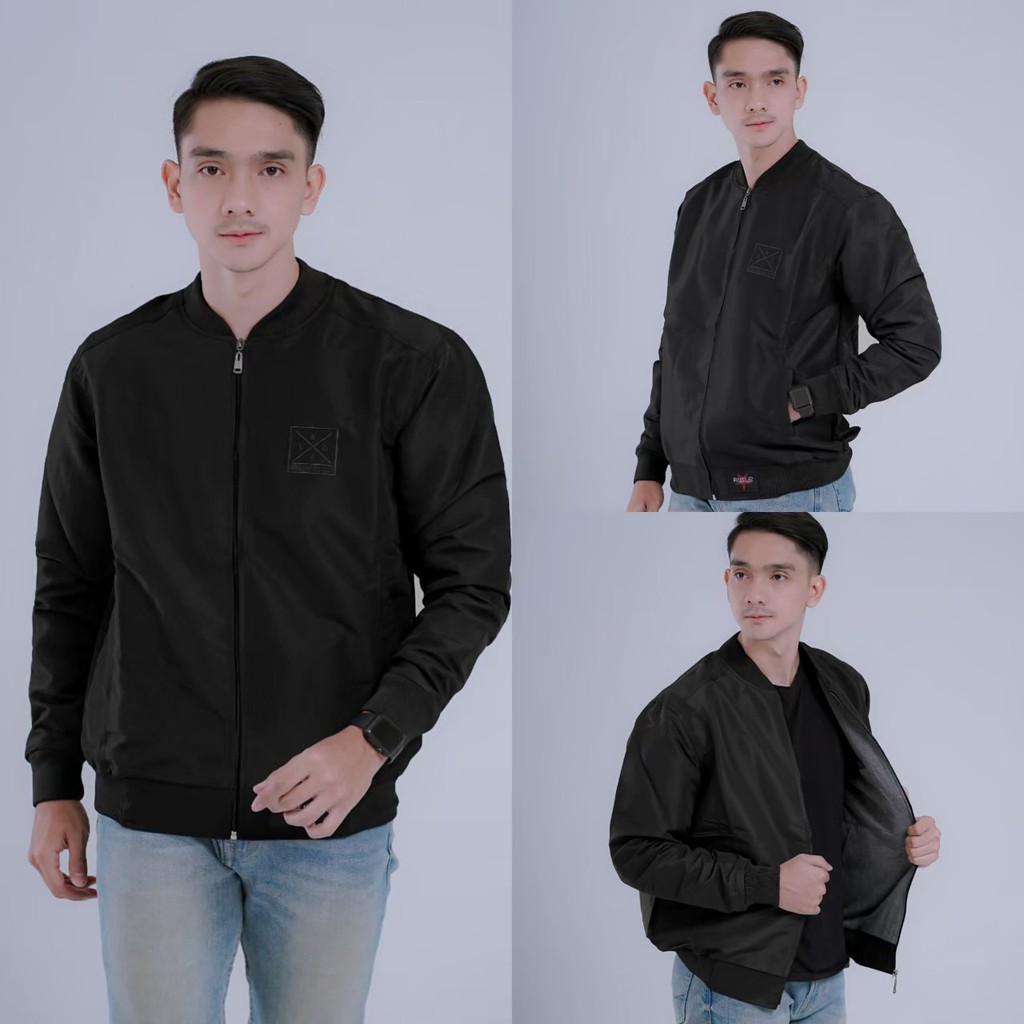 ARS JAKET PRIA CASUAL SIMPLE ORIGINAL REBEL ID / JAKET MOTOR PRIA / JAKET BOMBER / JAKET SGM-Bomber Simple> Hitam