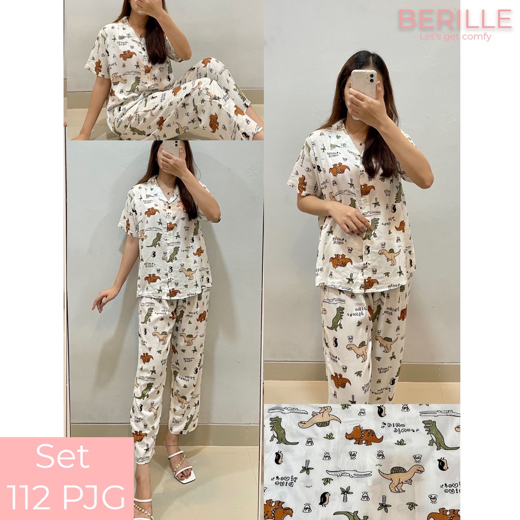 Piyama set Rayon Wanita / Setelan Piyama Wanita Motif / Piyama Rayon Viscose /  Piyama Motif Rayon Viscose Premium Termurah /Piyama Wanita Dewasa / Pajamas / Baju Tidur Wanita / Piyama setelan rayon viscose  (COD)-Set 112 PJG