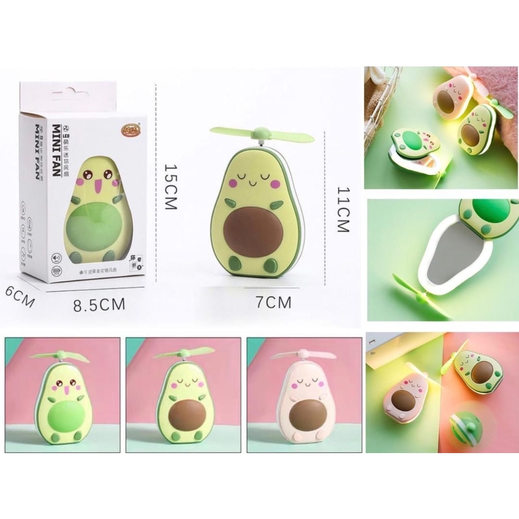 Fan Kipas Mini Lampu LED USC Charger - Rabbit 995 KELINCI / ALPUKAT + Cermin / Lipat / BEAR + Cermin / Hello Kitty Gliter
