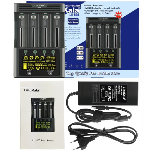 Charger LiitoKala Lii-600 Charger Discharge 4 Slot Baterai LCD 1.2 3.7 V Lion Nimh 26650 22650 18350