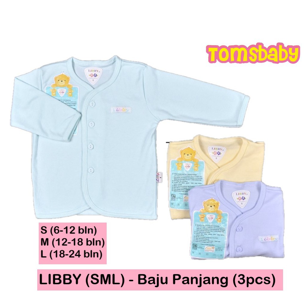 SML/ LIBBY 3pcs Baju Tangan PANJANG Polos WARNA / Baju Libby Warna