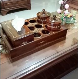 KOTAK AQUA/TEMPAT AQUA JATI 3 IN 1 SATU SET TEMPAT TISSUE &TOPLES FREE UKIR NAMA & PACKING KAYU