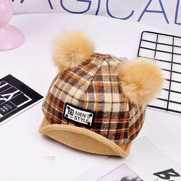 Topi Anak Cewek Square Pompom