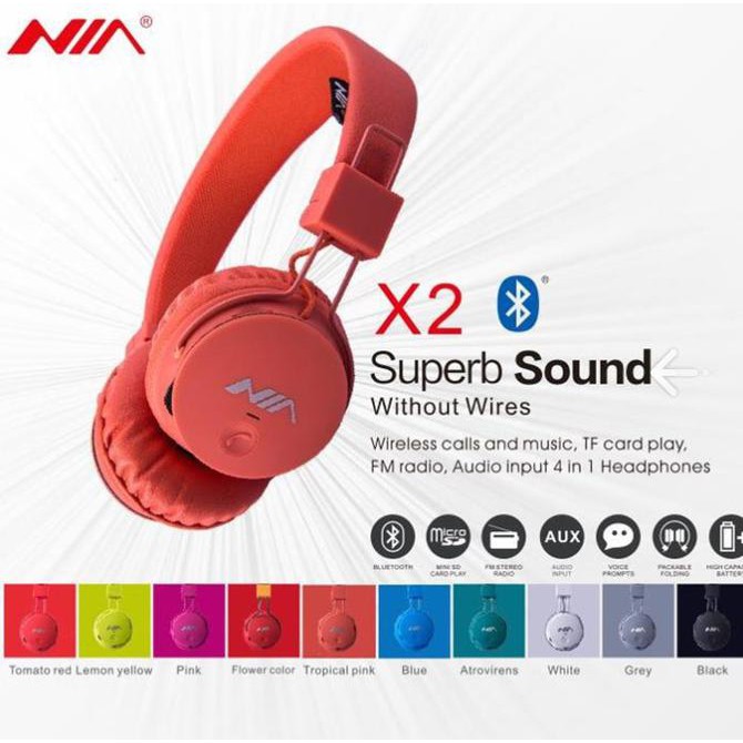 Promo Premium Headphone Bluetooth Nia - X2 - Putih Murah