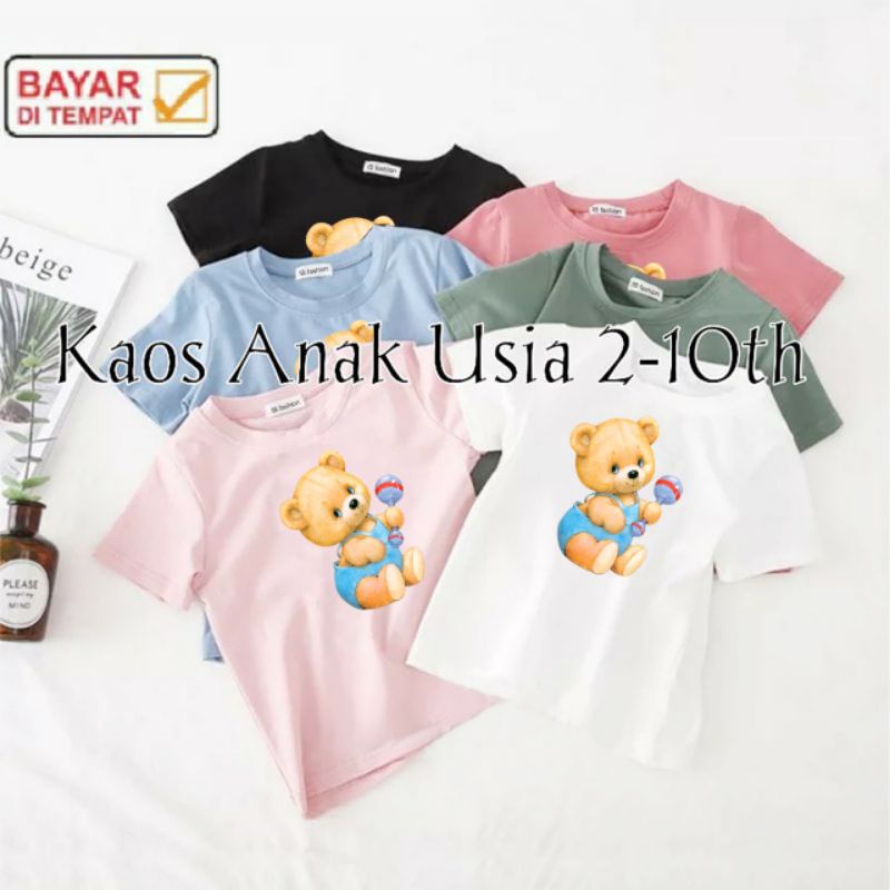 Kaos Anak Unisex Beruang Permen T Shirt Anak laki Oblong Anak Usia 2 Sampai 10 Tahun Atasan Anak Anak