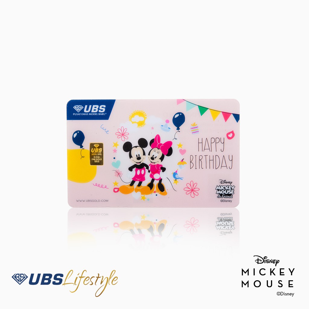 UBS Logam Mulia Disney Mickey And Minnie Mouse Happy Birthday 0.5 Gr