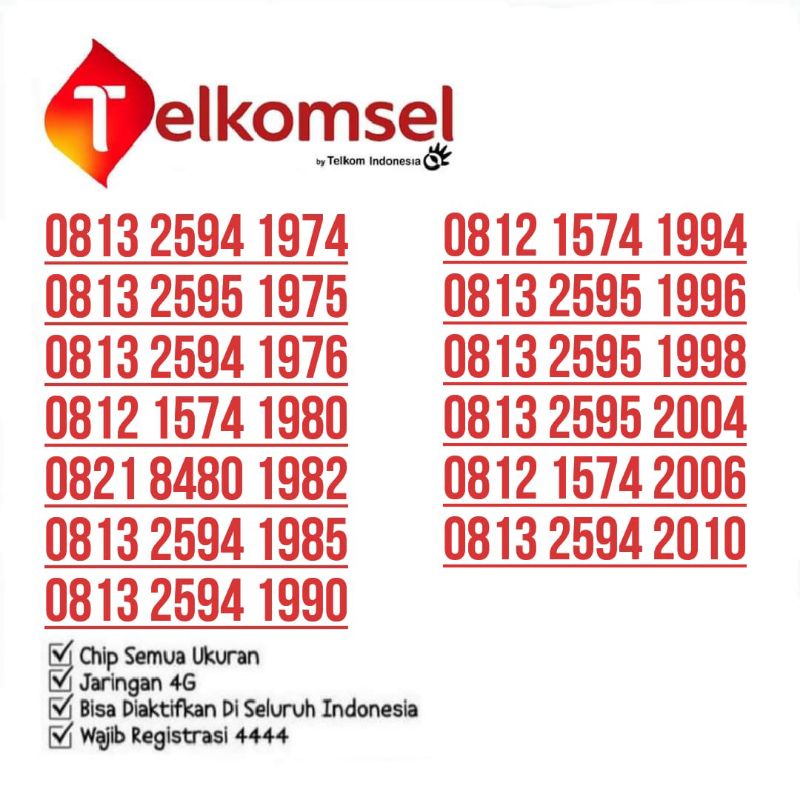 NOMOR CANTIK SIMPATI PERDANA SIMPATI SERI EKOR TAHUN LAHIR