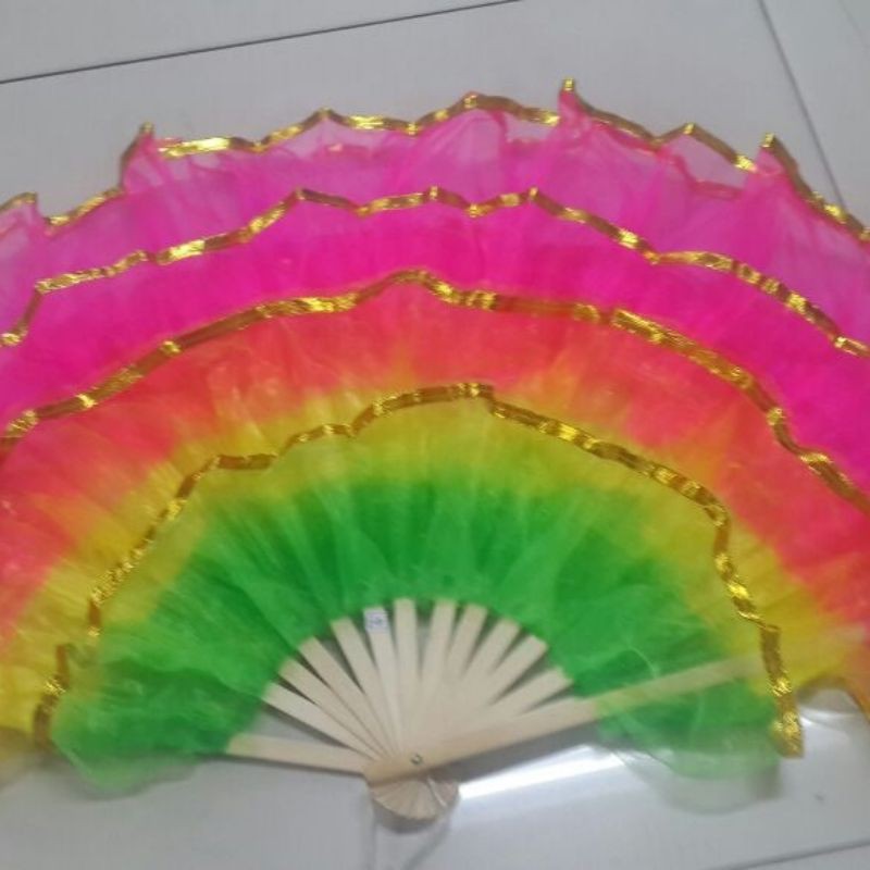 Kipas Nari Rainbow-Kipas Nari Gagang Kayu LM