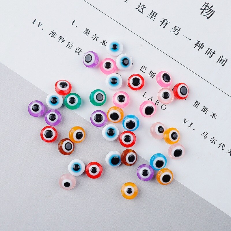 50 Pcs Manik-Manik Bentuk Oval Motif Evil Eye Bahan Resin Ukuran 8mm 10mm Untuk Membuat Perhiasan