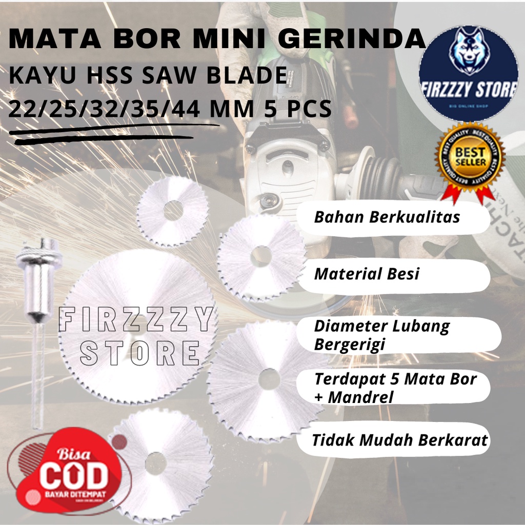 Mata Bor Mini Gerinda Kayu HSS Saw Blade 22/25/32/35/44 mm 5 PCS