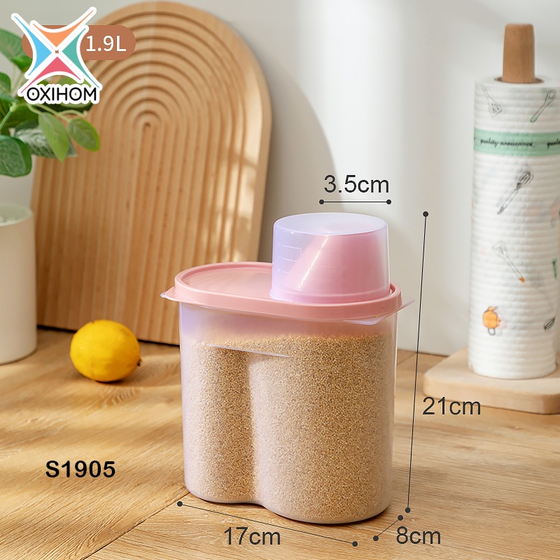 Oxihom Toples Plastik Makanan Snack Sereal Tuang Wadah Penyimpanan Makanan-S1905 Pink