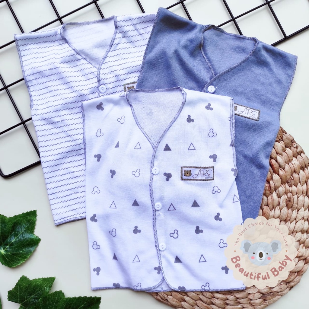 Baby.ou - 3 Stel Setelan Baju Bayi Baru Lahir Tangan Kutung Celana Pop Usia 0 sd 3 Bulan Motif ABU SERIES - Setelan Baju Bayi Newborn Abu - Celana Pop Bayi - Celana Kacamata Bayi