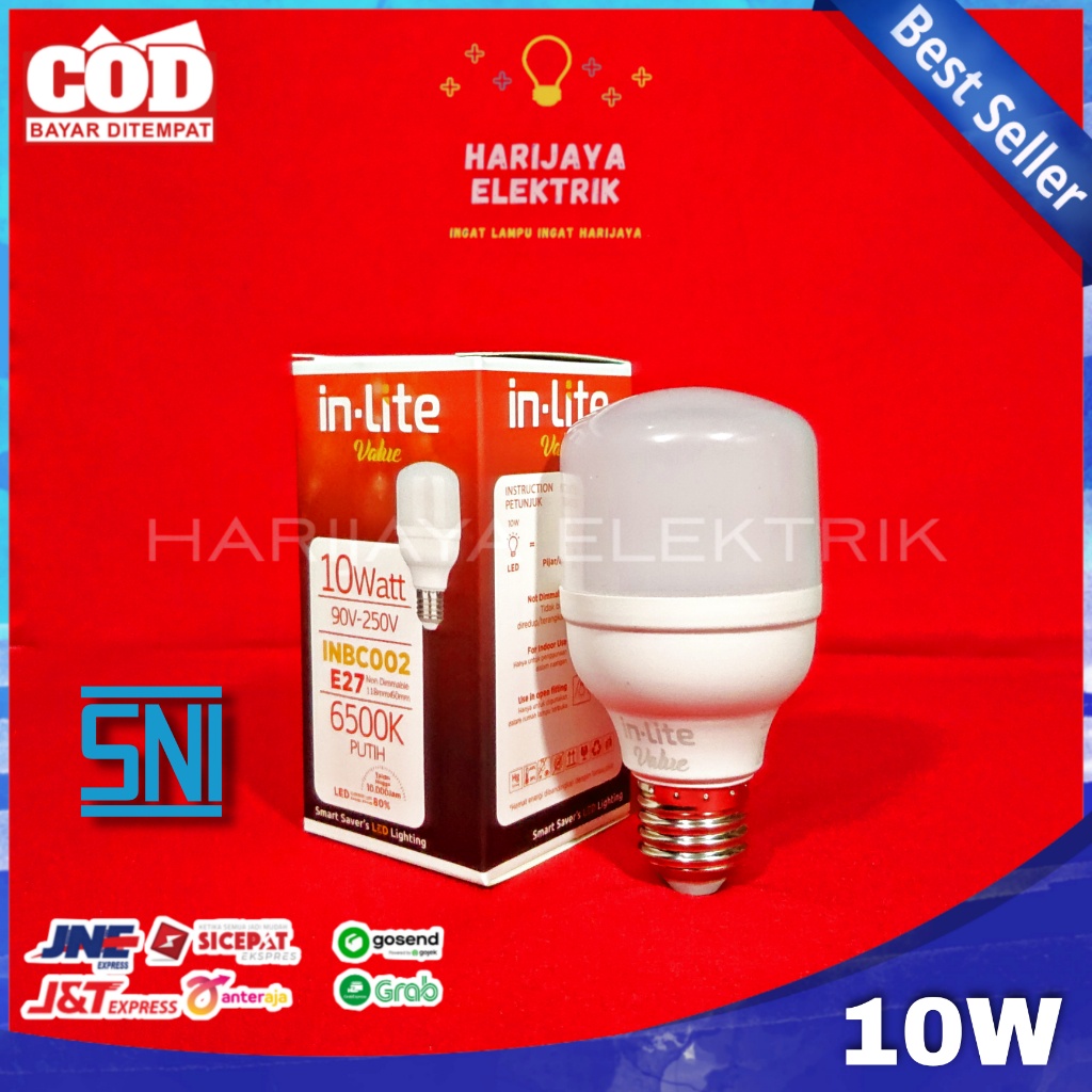 INLITE BOHLAM LAMPU LED 10 WATT TABUNG IN-LITE VALUE INBC002 SNI PUTIH