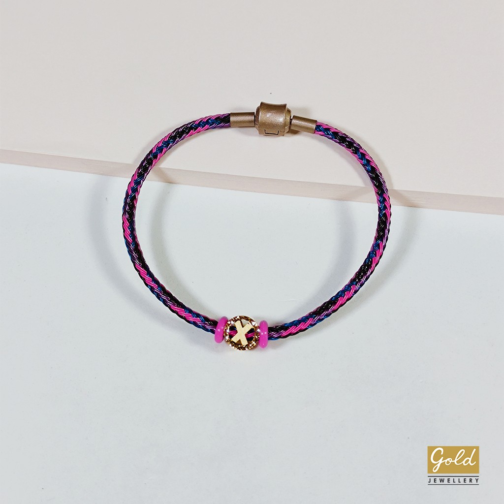 Gelang tali emas kuning 700 16k charm inisial alphabet huruf X blt