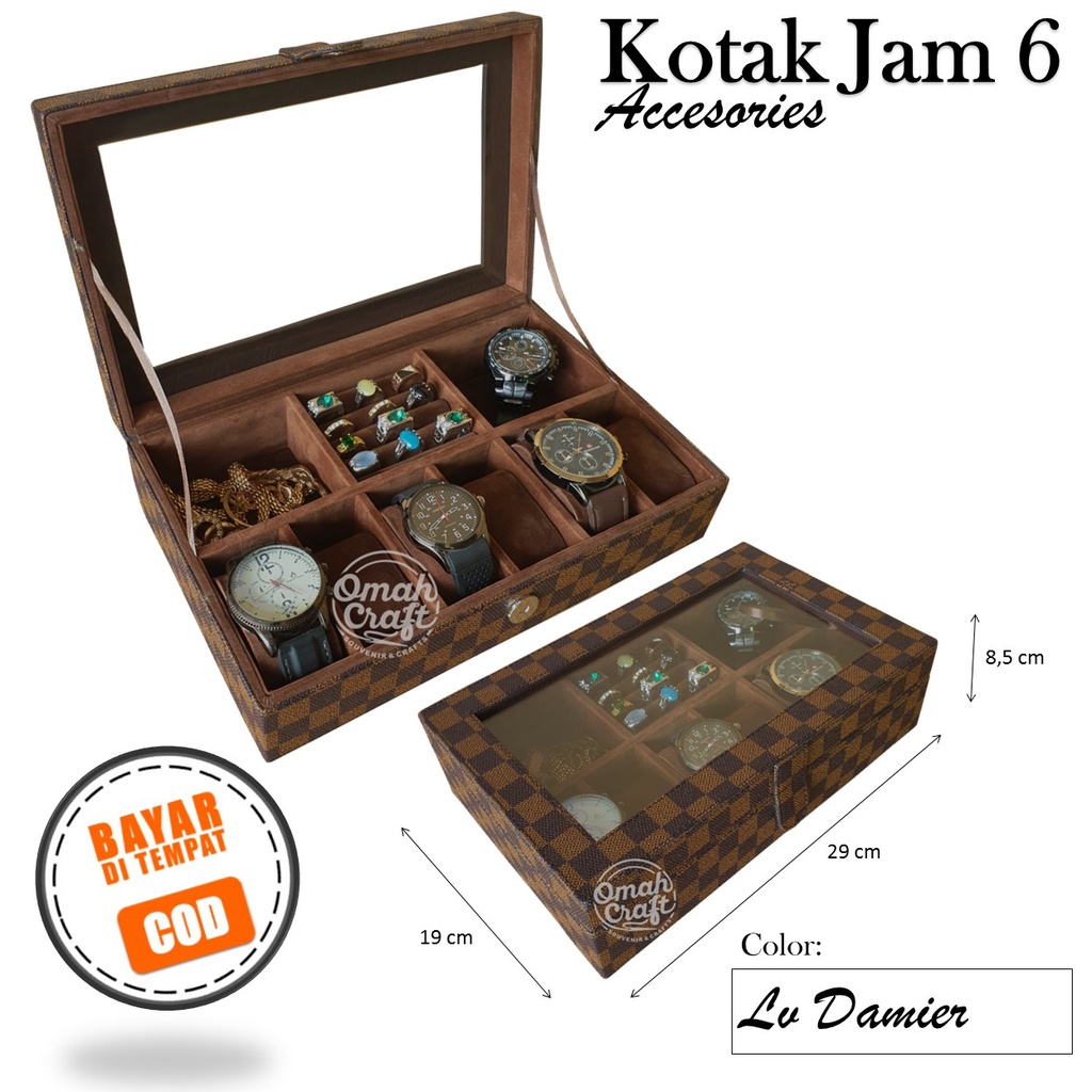 Kotak Jam Tangan isi 6 Mix Tempat Cincin Gelang Kalung / Jewelry Box organizer Ring Box