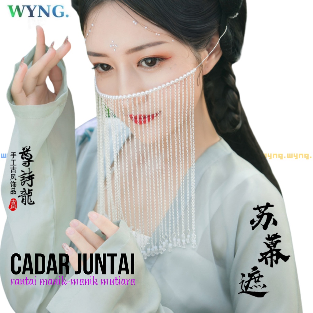 GZ162 Cadar Juntai Rantai Mutiara Berlian Tari Pengantin Tassel Veil Fashion Crystal Headpiece Mesh 