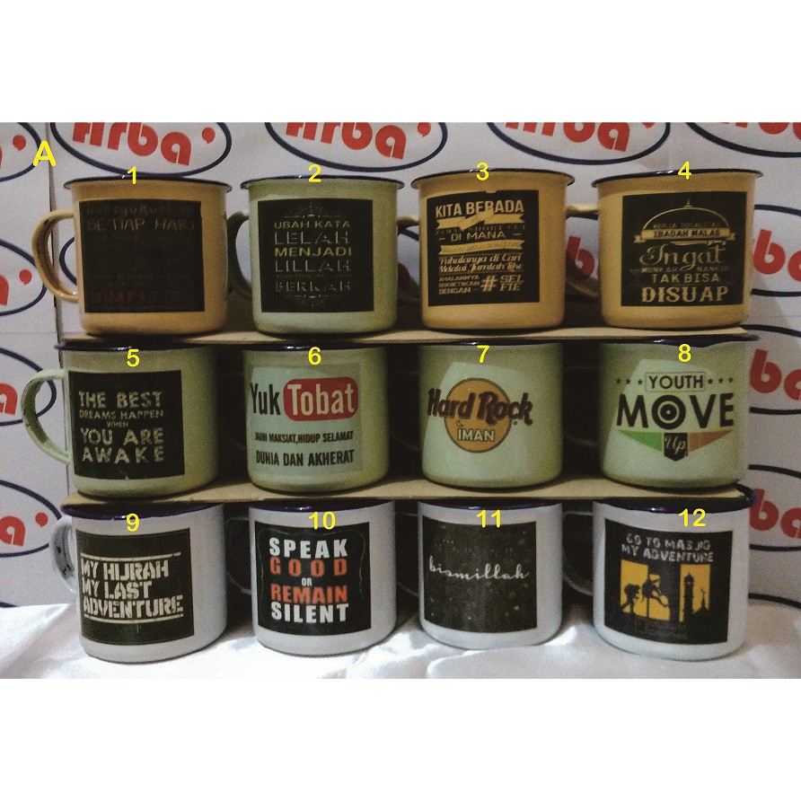 Gelas Enamel / Blek / Seng / Kaleng jadul mungil "SOUVENIR / BERGAMBAR" SATU SISI