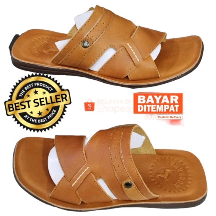 SANDAL KULIT PRIA  SILANG 100% KULIT SAPI ASLI