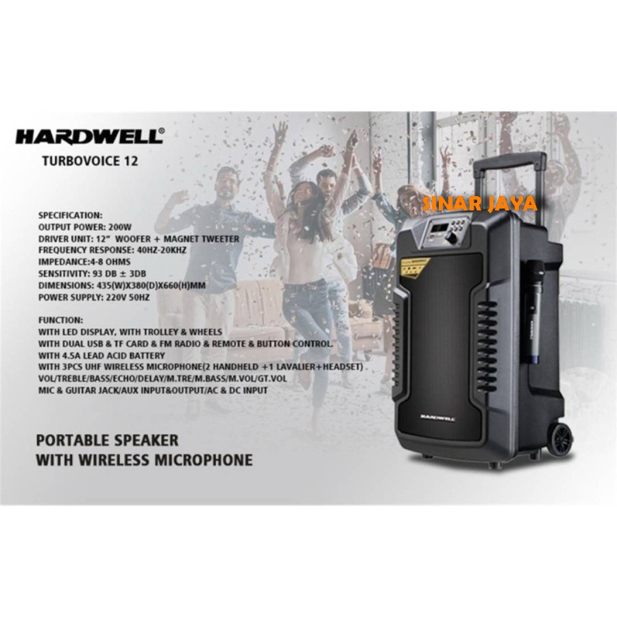 Speaker Portable HARDWELL TURBOVOICE 12 ORIGINAL 12 inch USB Bluetooth