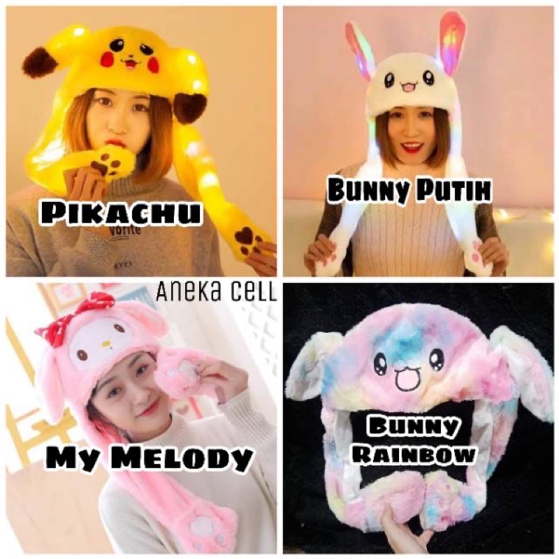 Topi Santa Kumis Bergoyang / Topi Natal LED Bunny Hat Kuping Bergoyang