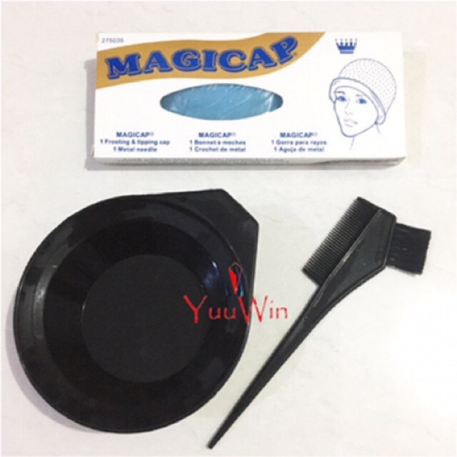 Magicap Topi Highlight Karet Paket Sisir dan Mangkok Cat Rambut