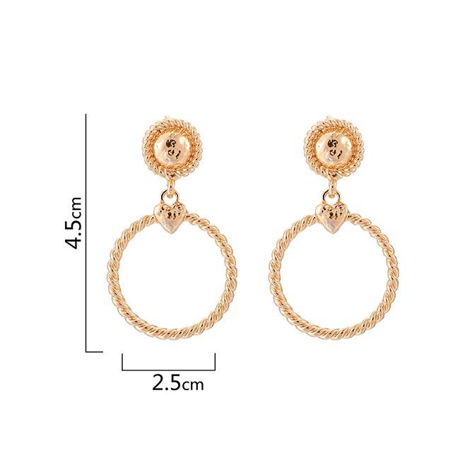 LRC Anting Tusuk Fashion Gold-plated Love Twist Circle Geometric Earrings D68169