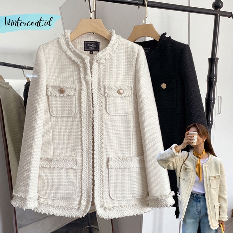 Tweed coat wanita Luna tebal jacket import korean style autumn premium hangat