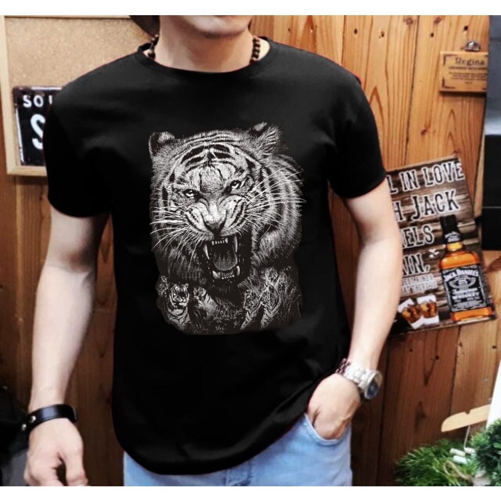 Kaos Distro Pria Lengan Pendek Motif Macan Positif MC-13 / Shalch Trendy