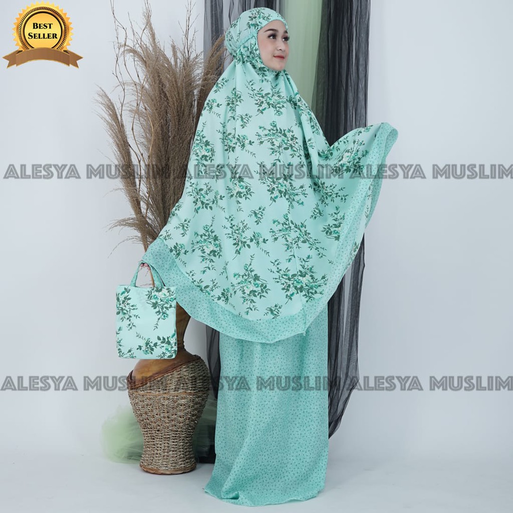 mukena rayon alesya remple/bahan rayon motif kembang daun/BISA COD