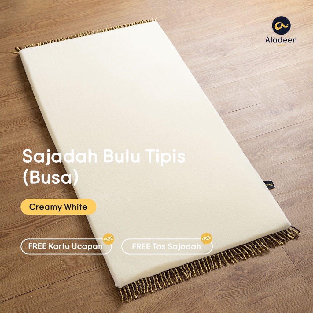 Sajadah Polos Bulu Tipis PUTIH KREM Aladeen - Size Dewasa FREE Tas dan Kartu Ucapan