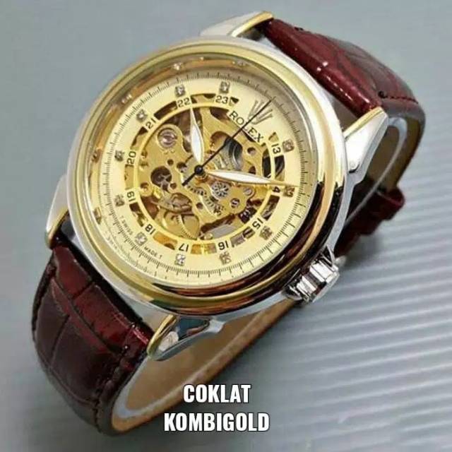 JAM TANGAN PRIA ROLEX SKELETON DIAMOND KULIT AUTOMATIC ROLEX AUTOMATIC TALI 226 termurah
