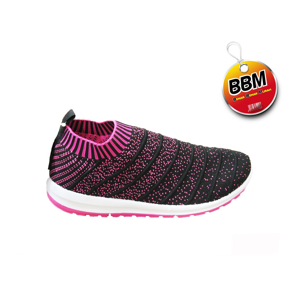 ANDO LENNY - SEPATU WANITA SLIP ON SANTAI - Hitam Merah Fushia