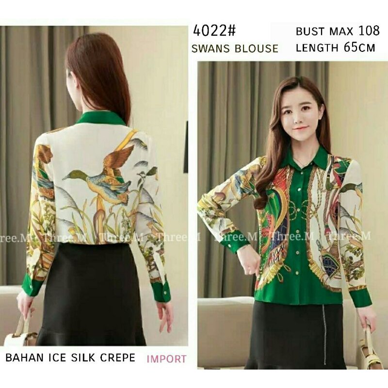 Atasan Top Hem Kem Kemeja Ice Silk Crepe 4022 Swan Swans Import