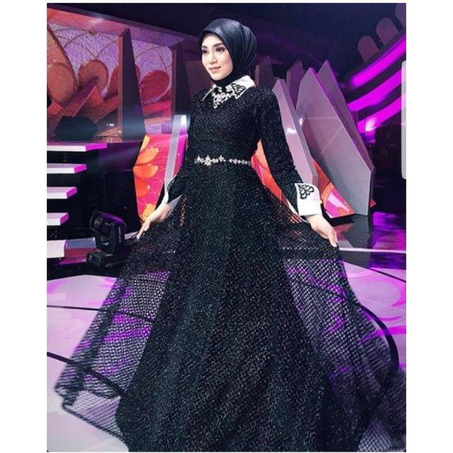 Gaun Pesta Mewah Gamis Muslimah Princess In Black Uyaina Baju Casual Party Dress Hitam Js Collection Shopee Indonesia