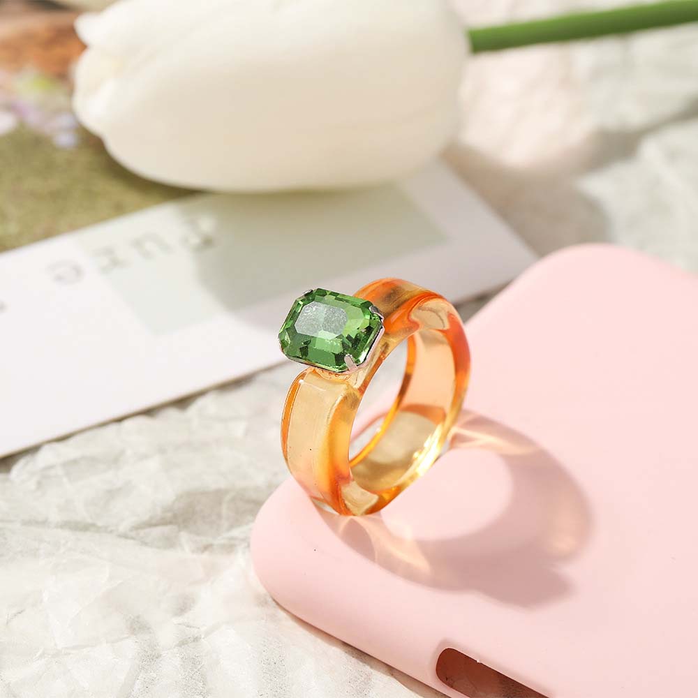 Cincin Jari Bahan Resin Akrilik Bentuk Geometris Tidak Teratur Warna Jelly Transparan Gaya Vintage Untuk Wanita