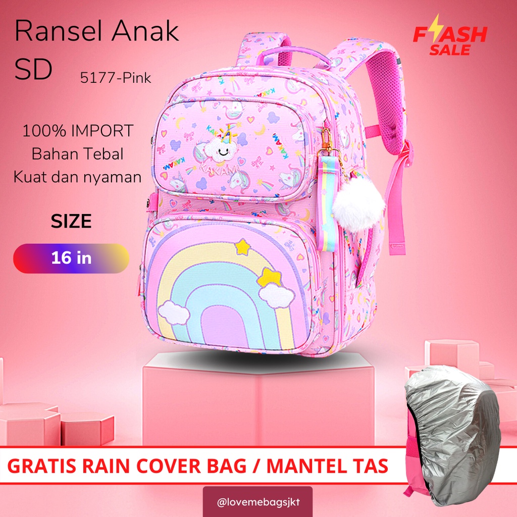 LMB Tas Anak Sekolah Perempuan SD SMP Remaja Import Bahan Premium Rainbow Bagian Depan Bisa Buka Full