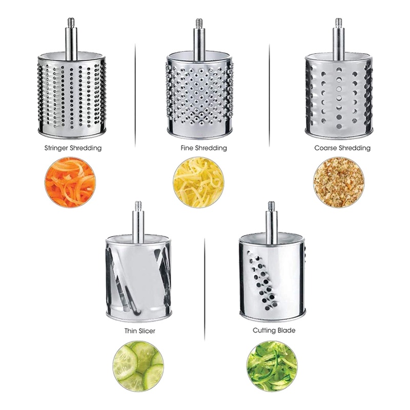 Stainless Steel Cheese Grater, Rotary Chopper, Vegetable Shredder Salad Slicer Multi-Use Hand Grater Grinder 5 Blades