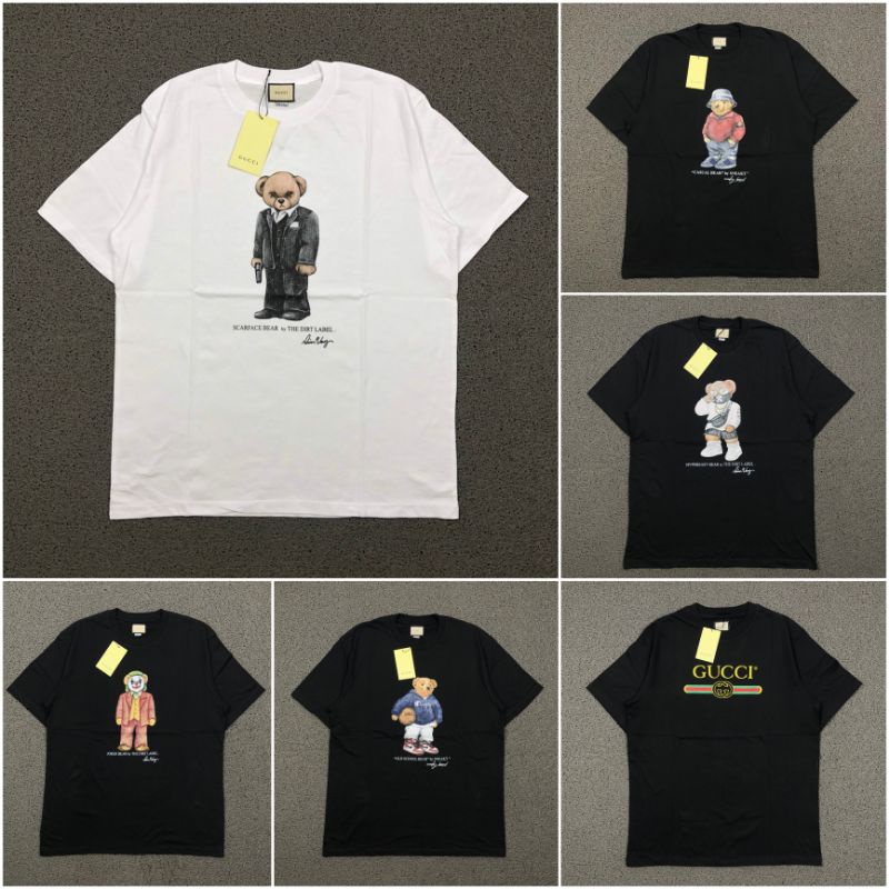 BESTSELLING GUCCI BEAR BY DIRT LABEL TEE BLACK/WHITE PREMIUM QUALITY