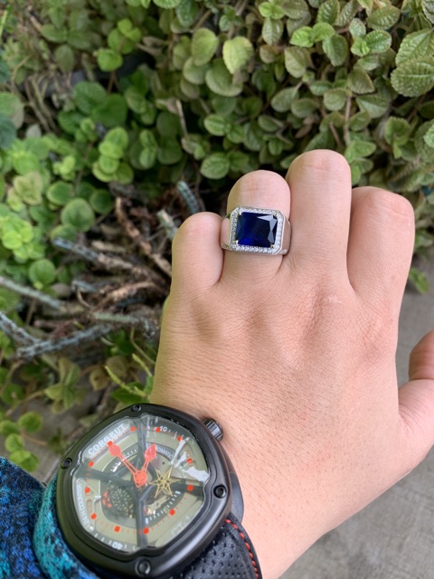 Cincin Pria Perak Batu Royal Blue Safir Elegan