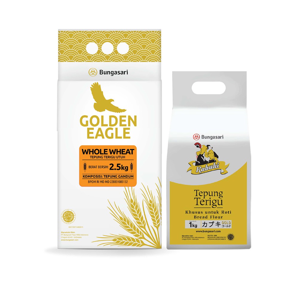 

Paket Roti Sehat Premium 1pcs Golden Eagle Whole Wheat 2,5kg + 1pcs Kabuki Gold Tepung Khusus Roti 1kg