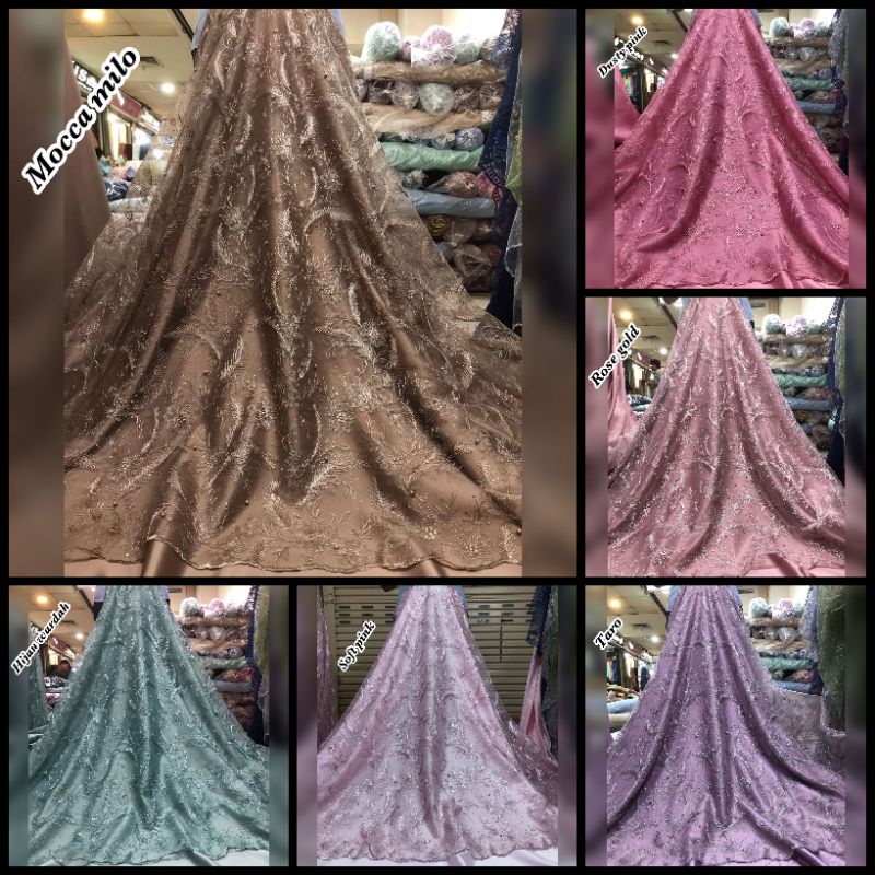 Kain tile akar mutiara motif merak/bahan kebaya brukat