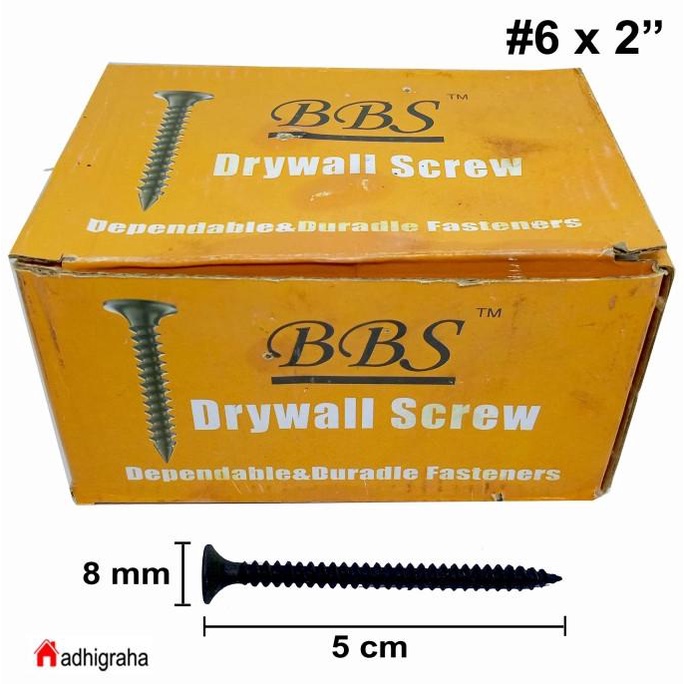 1 Box(Est 875Gr)Sekrup Gypsum #6 X 2 Bbs Skrup Gypsum Drywall Screw