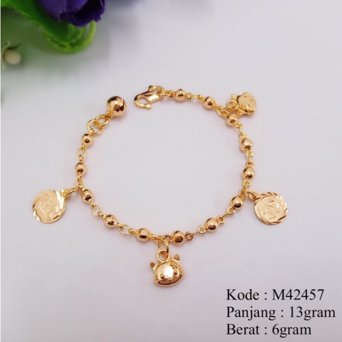 Gelang Tangan/Gelang Kaki Bayi Lapis Emas Gelang Titanium Hello Kitty Bayi Lonceng Channel