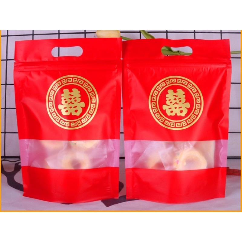 (5 Lbr) Plastik Zipper bag Motif shuangxi/ wedding / pernikahan lucu standing pouch kekinian | zipper bag lucu imut